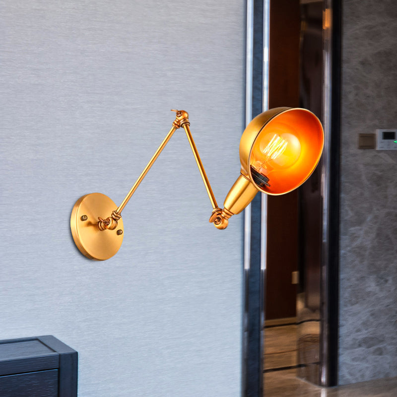 BowLift | Retro Dome Wall Lamp 1 Bulb Metal Wall Lighting with Swingarm in Brass/Chrome for Bathroom
