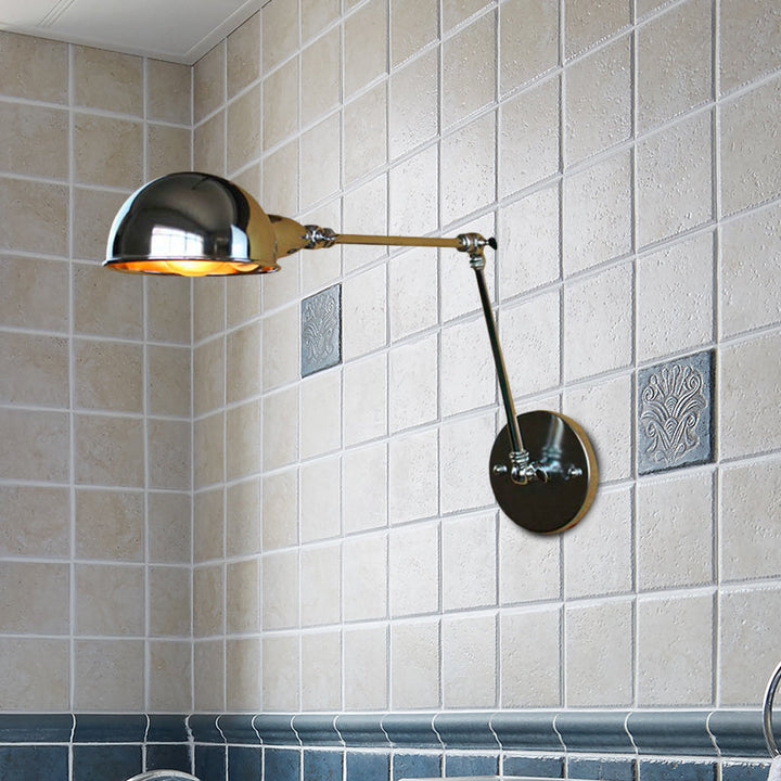 BowLift | Retro Dome Wall Lamp 1 Bulb Metal Wall Lighting with Swingarm in Brass/Chrome for Bathroom