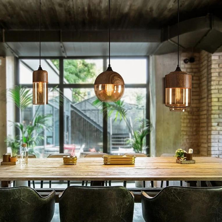 BowLift | Scandinavian Pendant Lamp made of Wood and Tinted Glass