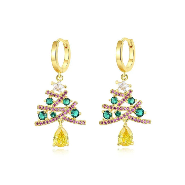 BowLift | New Christmas Tree Earrings With Colorful Rhinestones Fashion Personality Shining Earrings Gift For Women Jewelry