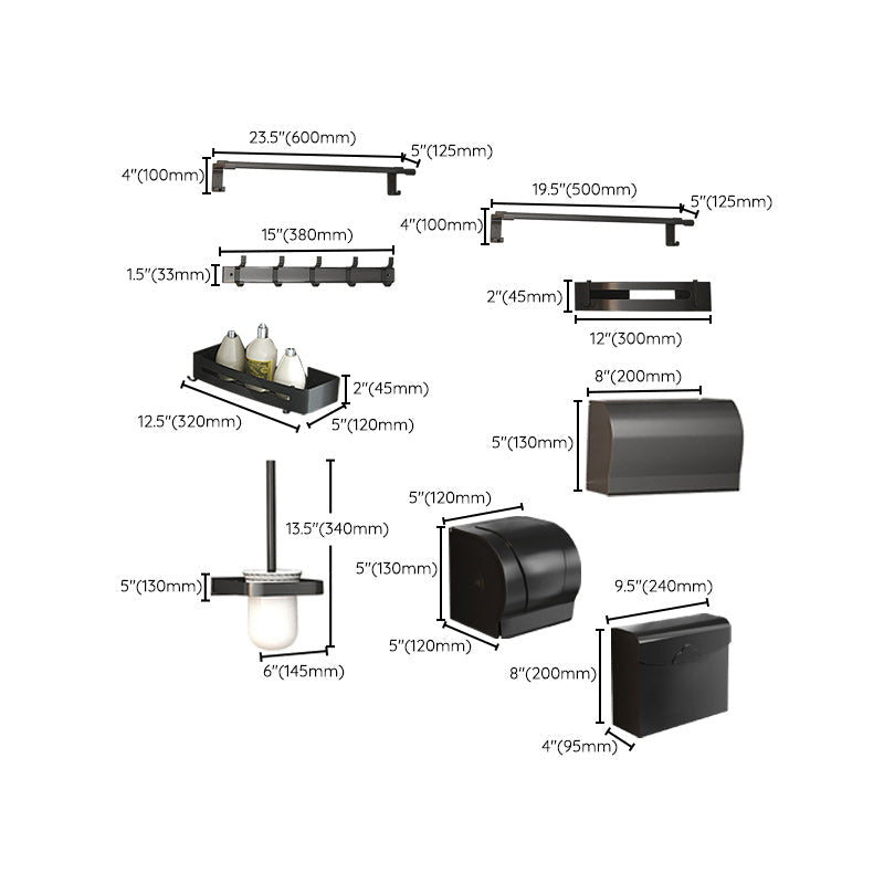 BowLift | Modern Matte Black Bathroom Accessory Set with Bath Shelf/Towel Hooks/Towel Bar