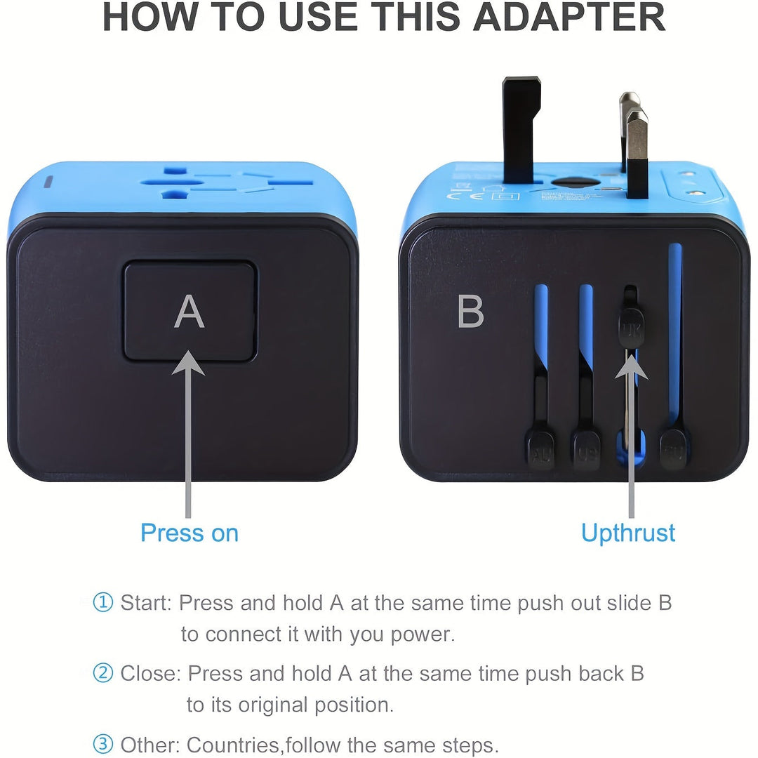 BowLift | Universal Travel Adapter with 4 USB Ports and Type-C – Worldwide Compatibility, Fast Charging Safety Features