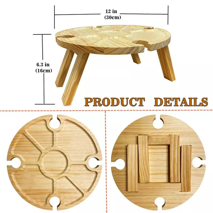 Wooden Outdoor Folding Picnic Table-With Glass Holder | Bowlift
