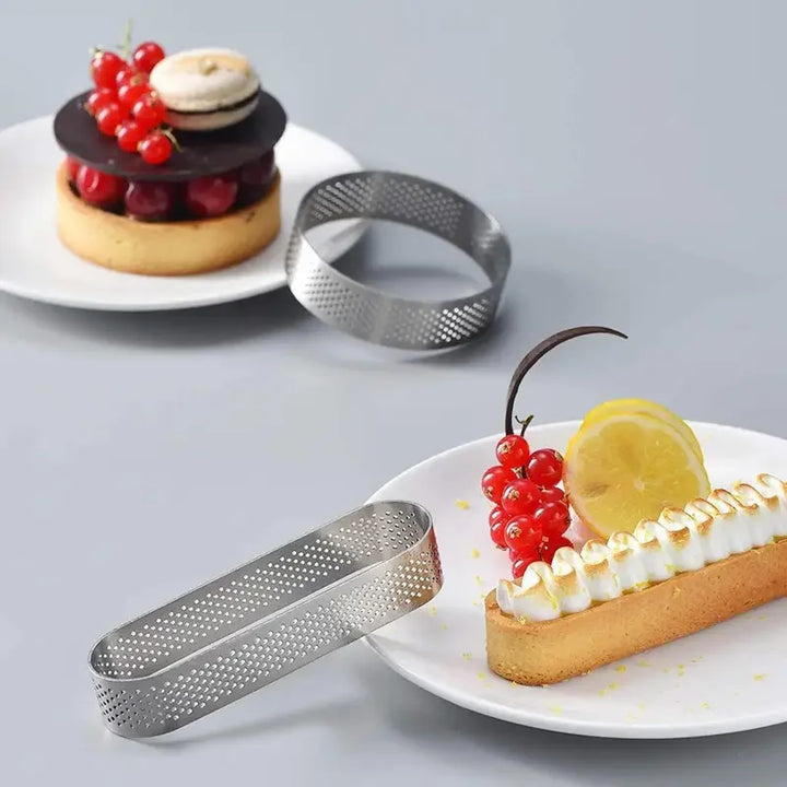 6/8pcs Stainless Steel Oval Tart Rings Perforated Pastry and Cake Molds | Bowlift