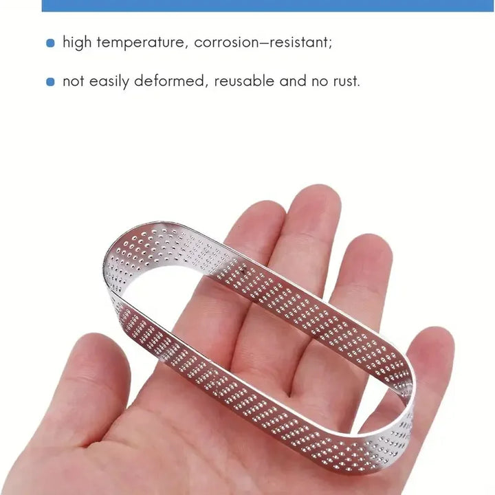 6/8pcs Stainless Steel Oval Tart Rings Perforated Pastry and Cake Molds | Bowlift