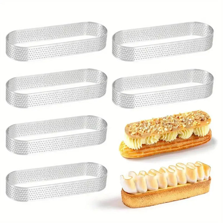 6/8pcs Stainless Steel Oval Tart Rings Perforated Pastry and Cake Molds | Bowlift