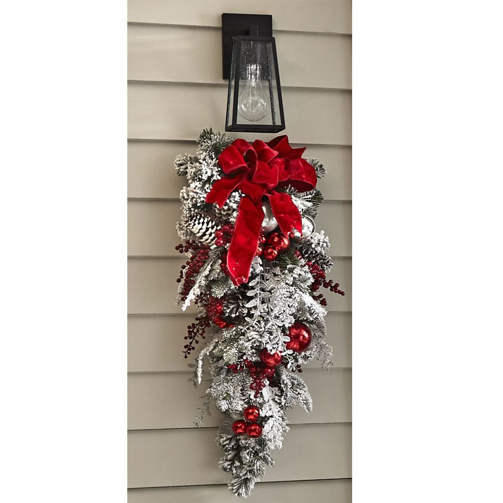 BowLift | New Flocking Wreath Outdoor Decoration Door Hanging Christmas Wreath Rattan