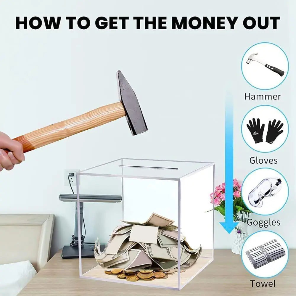 Unopenable transparent acrylic piggy bank | Bowlift