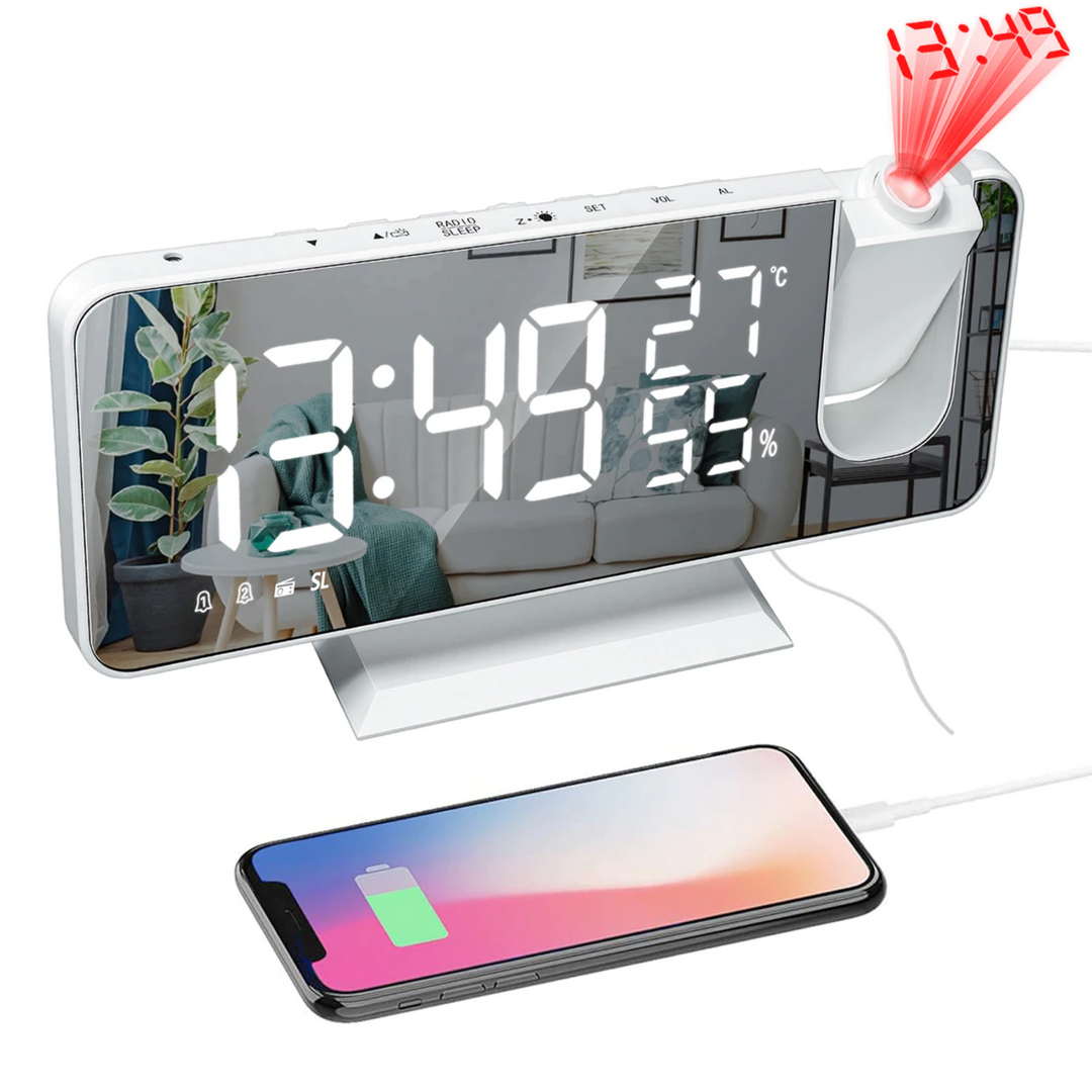 Innovative LED Projector Alarm Clock with USB Bowlift