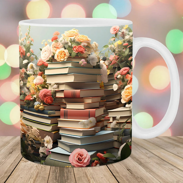 3D Artistic Beautiful Floral Books Coffee Mug - Book Lover Gift | Bowlift