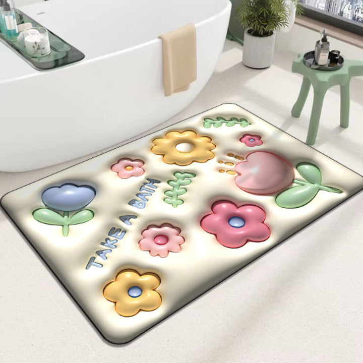 BowLift | 3D flower soft diatom mud absorbent floor mat
