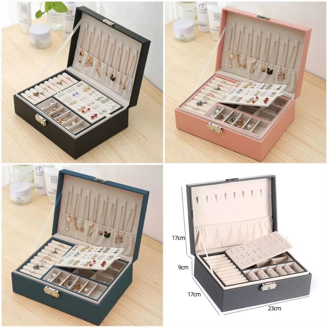 Premium Leather Jewelry Box Double Layer Storage Bowlift