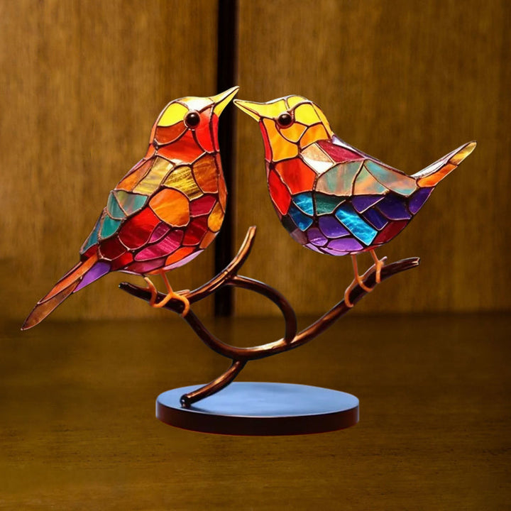 Birds on Branches Stained Acrylic Ornaments, Double Sided Multicolor Style | Bowlift