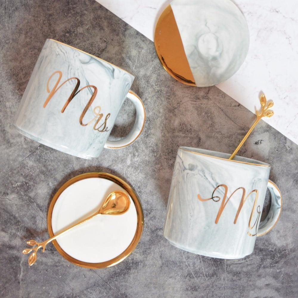 Marble Porcelain Mr & Mrs Coffee Mugs | Bowlift