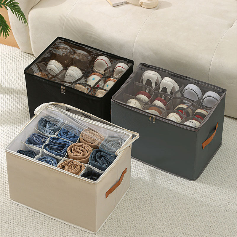 Collapsible Shoe Organizer Box with Transparent Cover and Adjustable Dividers