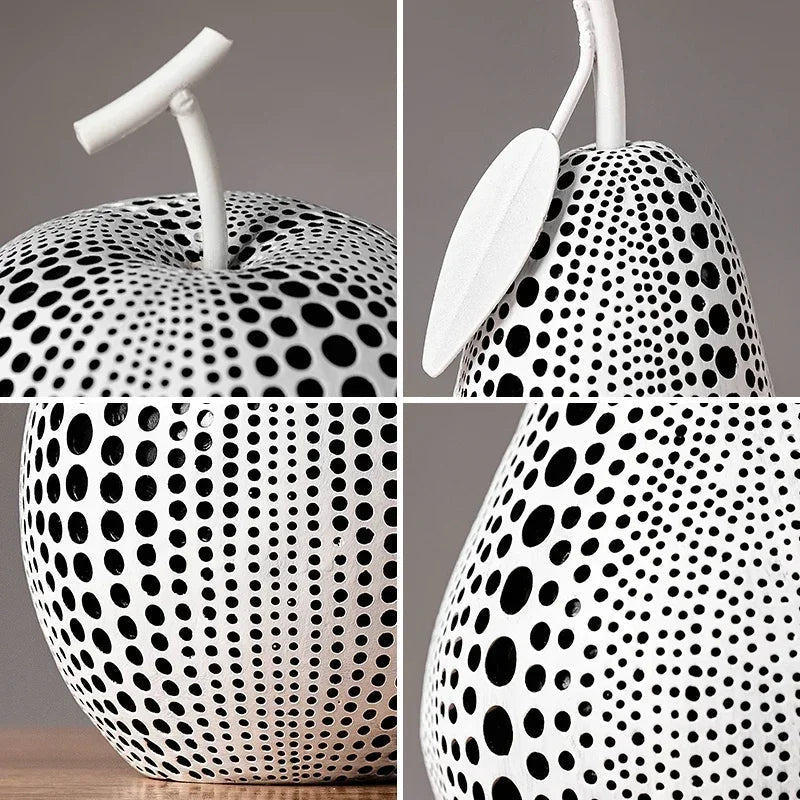 BowLift | MonoApple Apple Sculpture – black-and-white polka dot pattern