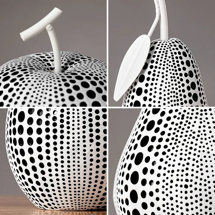 BowLift | MonoApple Apple Sculpture – black-and-white polka dot pattern