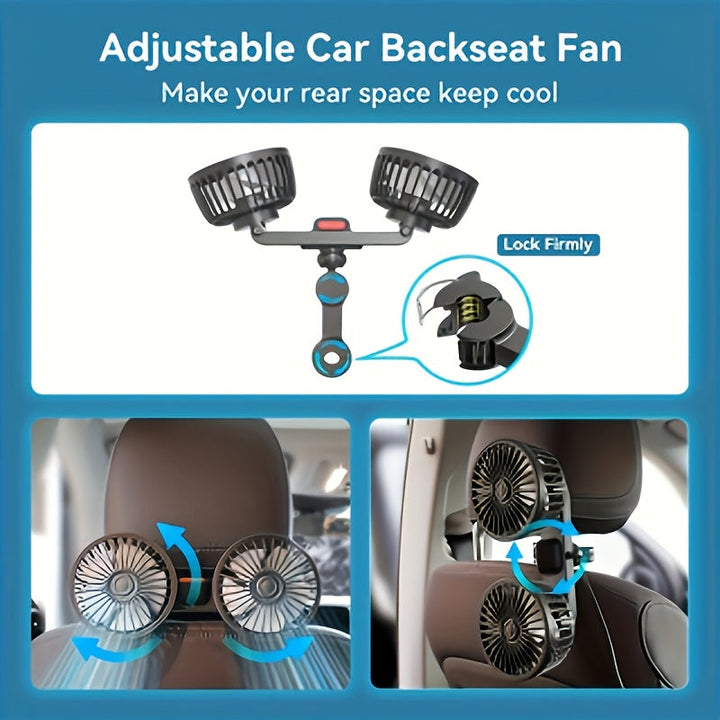 BowLift | Double Fan AirTrek Duo | 360° rotatable | Ultra-quiet & Compact | USB Car Fan with 5 Blades
