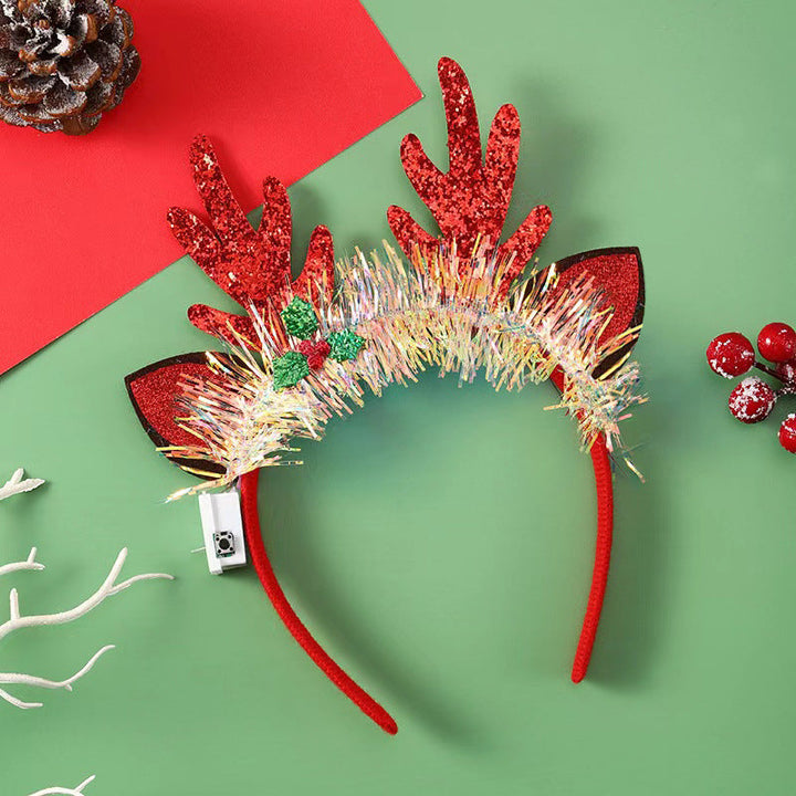 BowLift | IPC Christmas Hair Band Glowing Headband Xmas Tree Snowflake Hair Band Deer Horn Light Flashing Headwear Merry Christmas Gift
