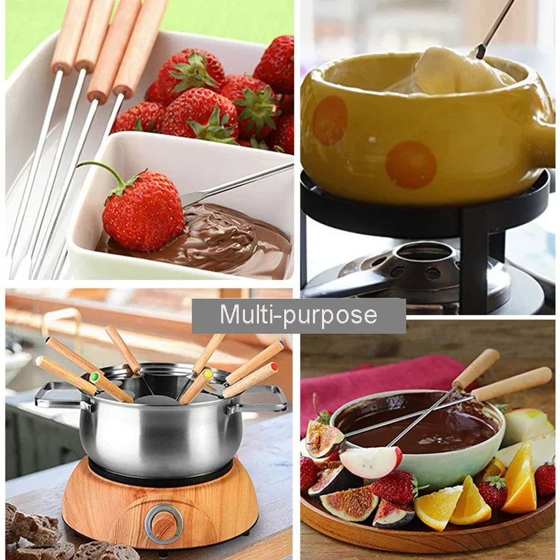 6Pcs Stainless Steel Forks with Wooden Handle for BBQ Campfire Grill | Bowlift