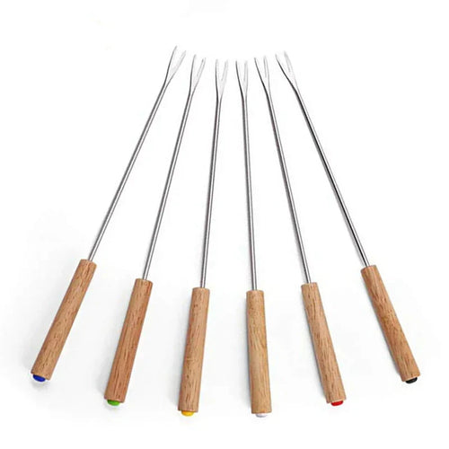 6Pcs Stainless Steel Forks with Wooden Handle for BBQ Campfire Grill | Bowlift