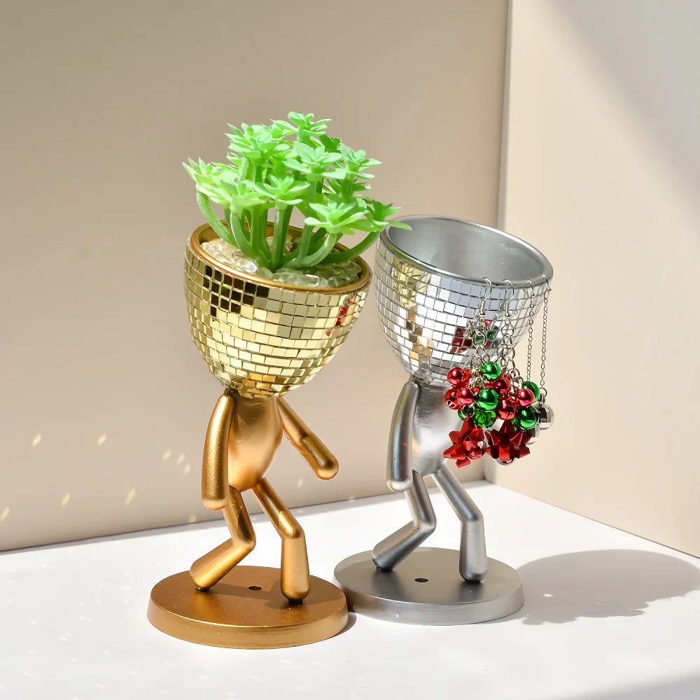 BowLift | Mirror Disco Walking Man Planter Pot