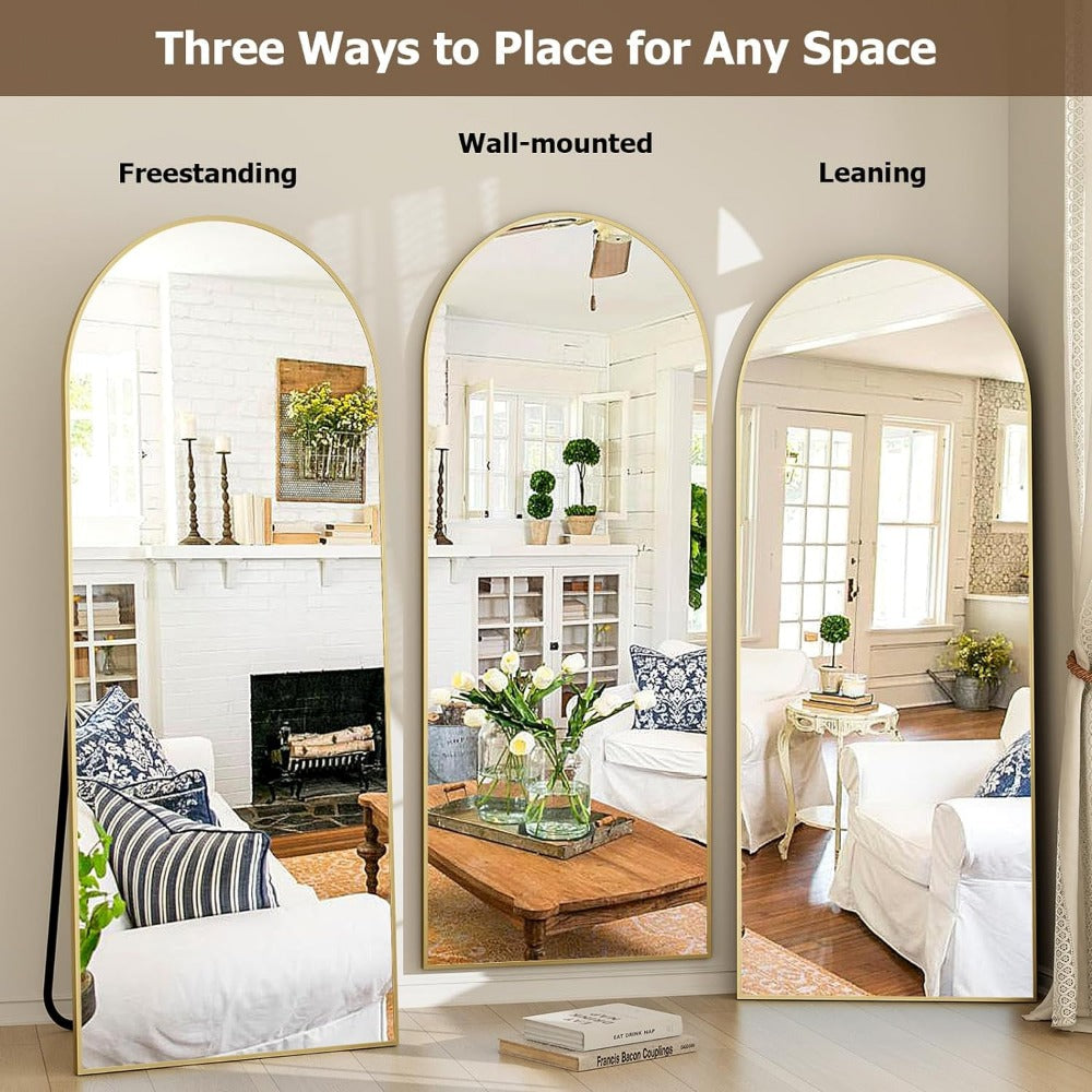 BowLift | Elegant Arched Full-Length Gold Mirror with High-Definition Aluminum Frame