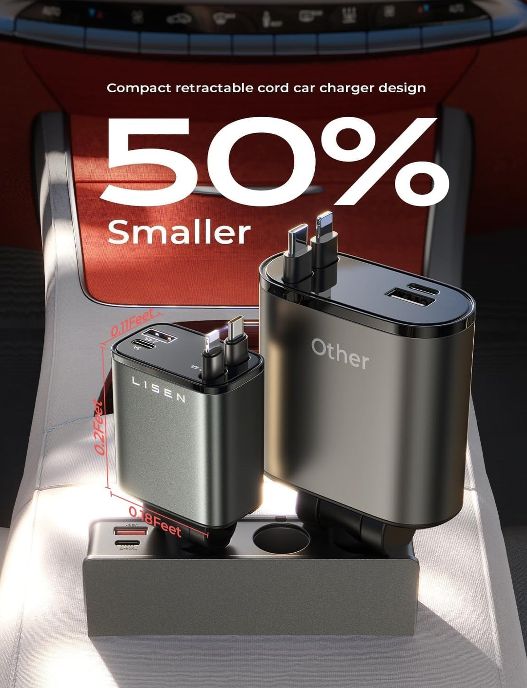 BowLift | Retractable Car Charger 69W USB C