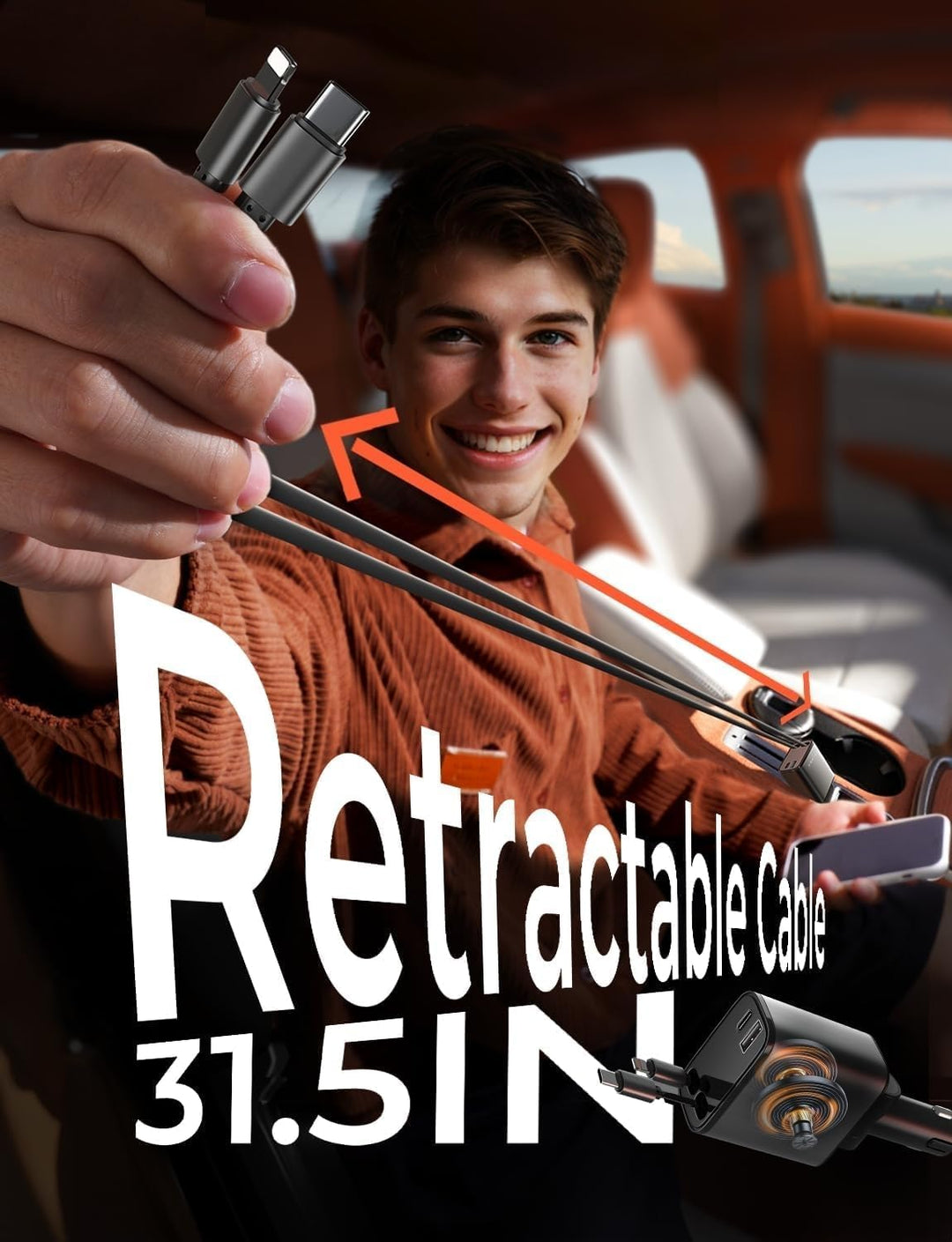 BowLift | Retractable Car Charger 69W USB C