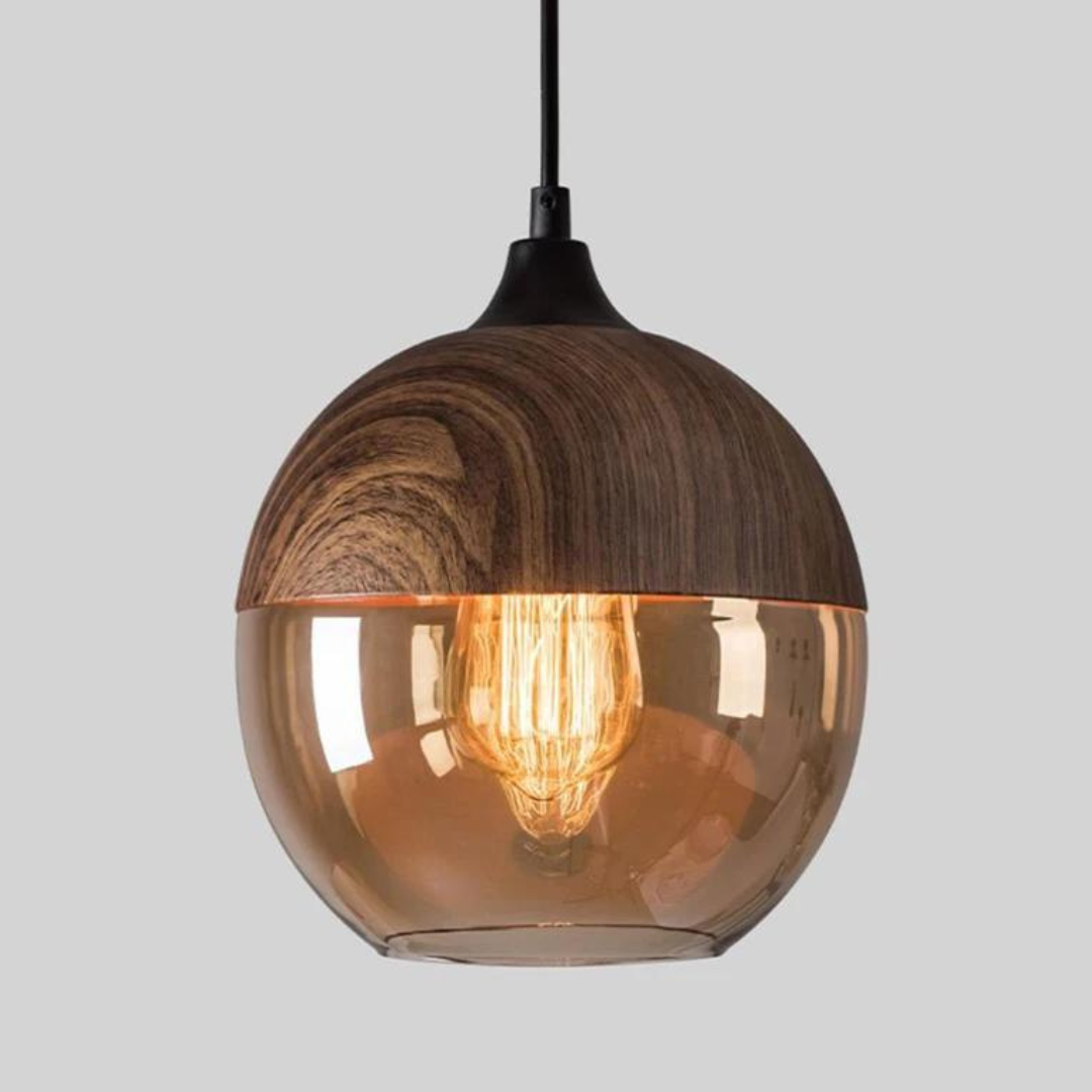 BowLift | Scandinavian Pendant Lamp made of Wood and Tinted Glass