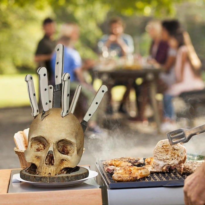 BowLift | Gothic Skull Knife Holder – Decorative Resin Kitchen Organizer