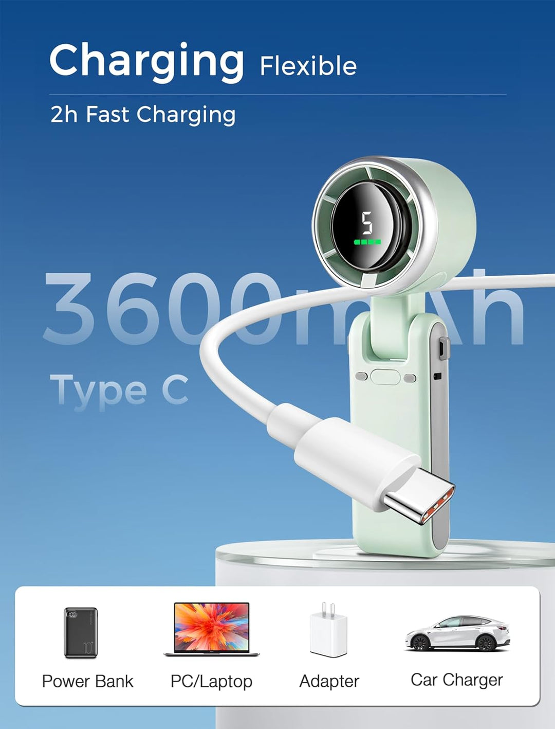 3-in-1 Mini Handheld Turbo Fan – Desk, Neck & Portable Cooling Fan (Rechargeable) | Bowlift