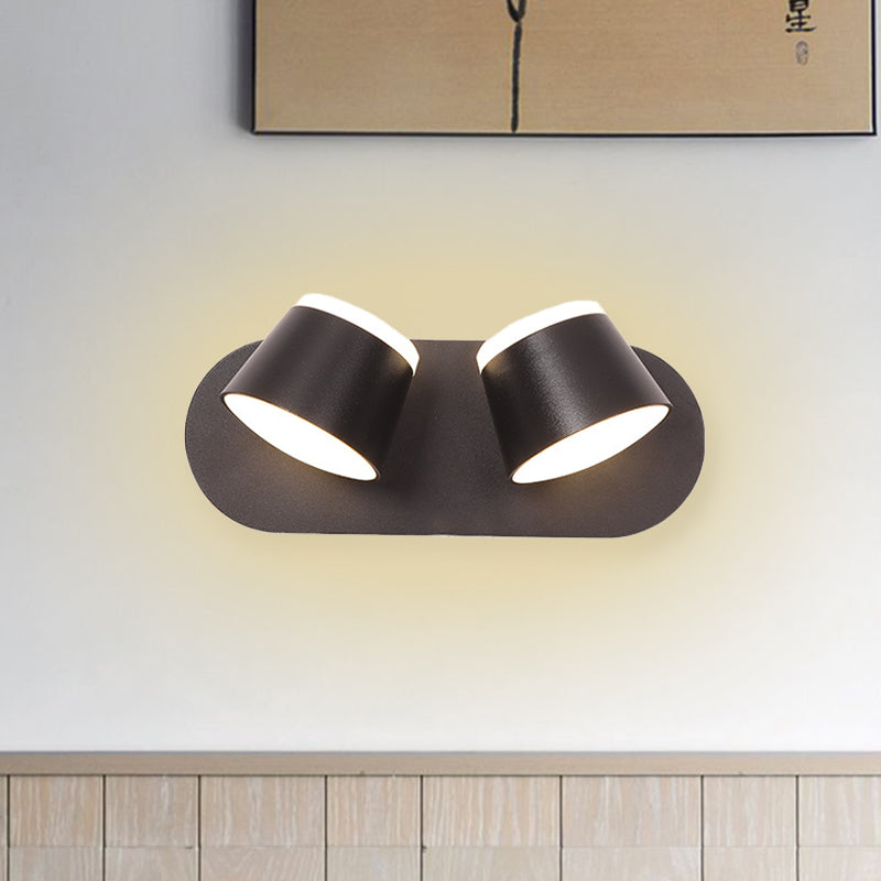 BowLift | Black Finish Drum Wall Lamp Modernist 2 Lights Metallic LED Adjustable Wall Mount Fixture