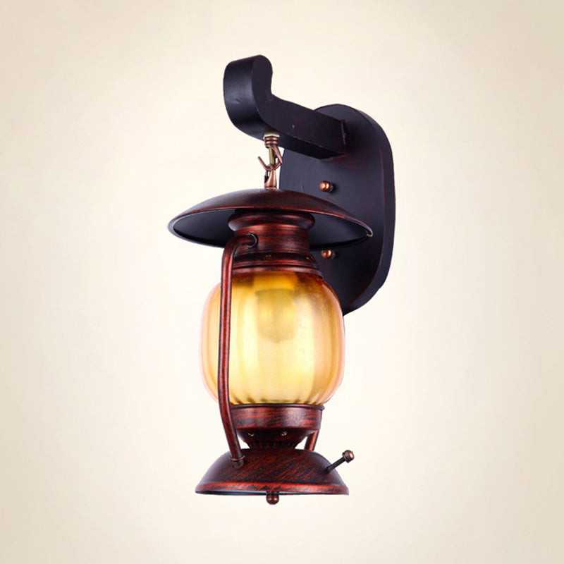 BowLift | 1 Light Wall Spotlight Lighting Loft Kerosene Amber Glass Wall Lamp in Copper for Stair