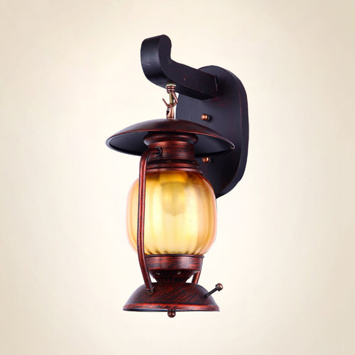 BowLift | 1 Light Wall Spotlight Lighting Loft Kerosene Amber Glass Wall Lamp in Copper for Stair