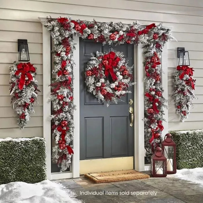 BowLift | Cordless Prelit Holiday Trim | LED Lights, Auto-Timer & Premium Red/White Decor