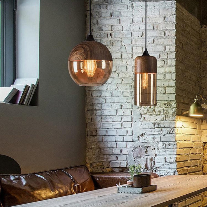 BowLift | Scandinavian Pendant Lamp made of Wood and Tinted Glass