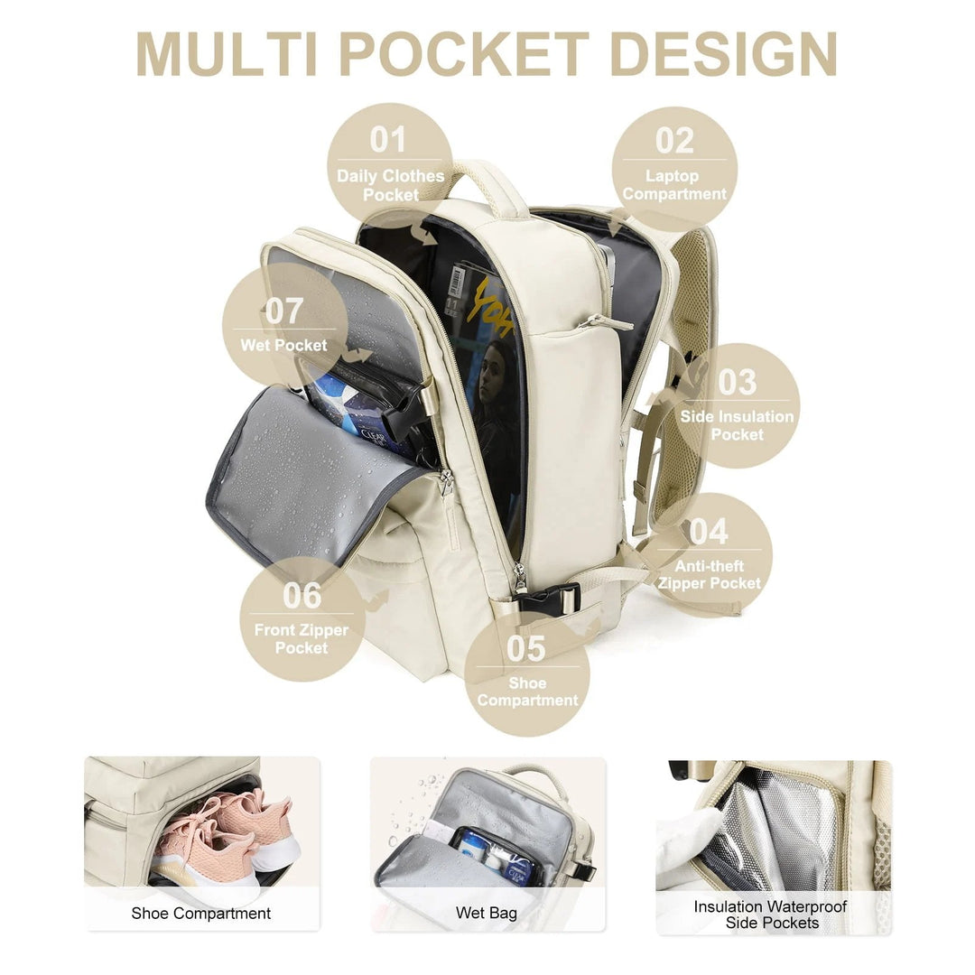 BowLift | Women's Large Travel Backpack – Waterproof Hiking Rucksack | Anti-Theft & USB Charging