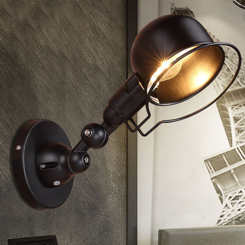 BowLift | Rust/White Dome Wall Lamp Sconces Retro Style 1 Light Dining Room Adjustable Wall Lighting with Ring