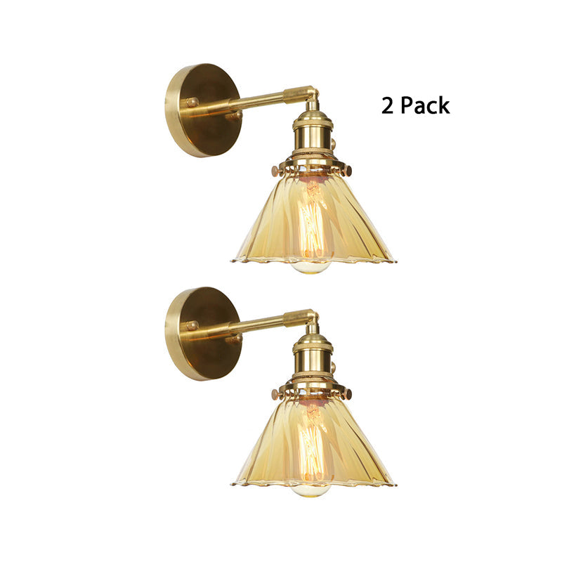 BowLift | Industrial Vintage Cone Wall Lamp Amber Ruffle Glass Adjustable 1 Light Wall Sconce