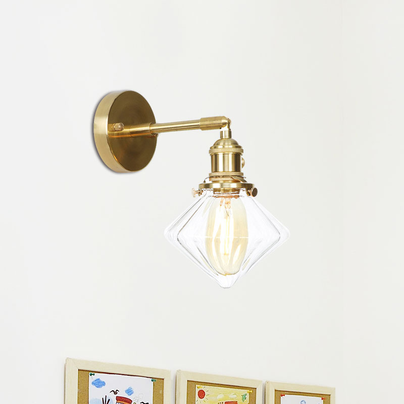 BowLift | Gem Wall Light Transparent Ribbed Glass 1 Light Retro Style Outdoor Wall Lamp for Porch
