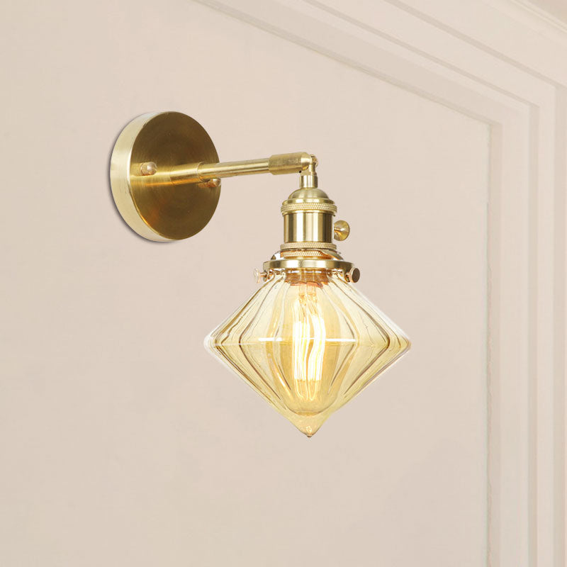 BowLift | 1 Light Geometric Wall Lamp Amber Ribbed Glass Retro Style Wall Lamp Fixture