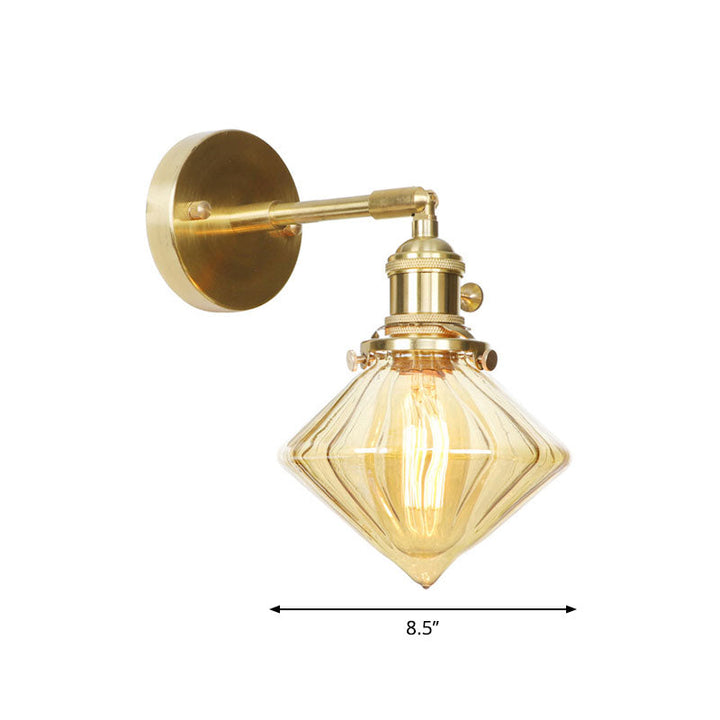 BowLift | 1 Light Geometric Wall Lamp Amber Ribbed Glass Retro Style Wall Lamp Fixture