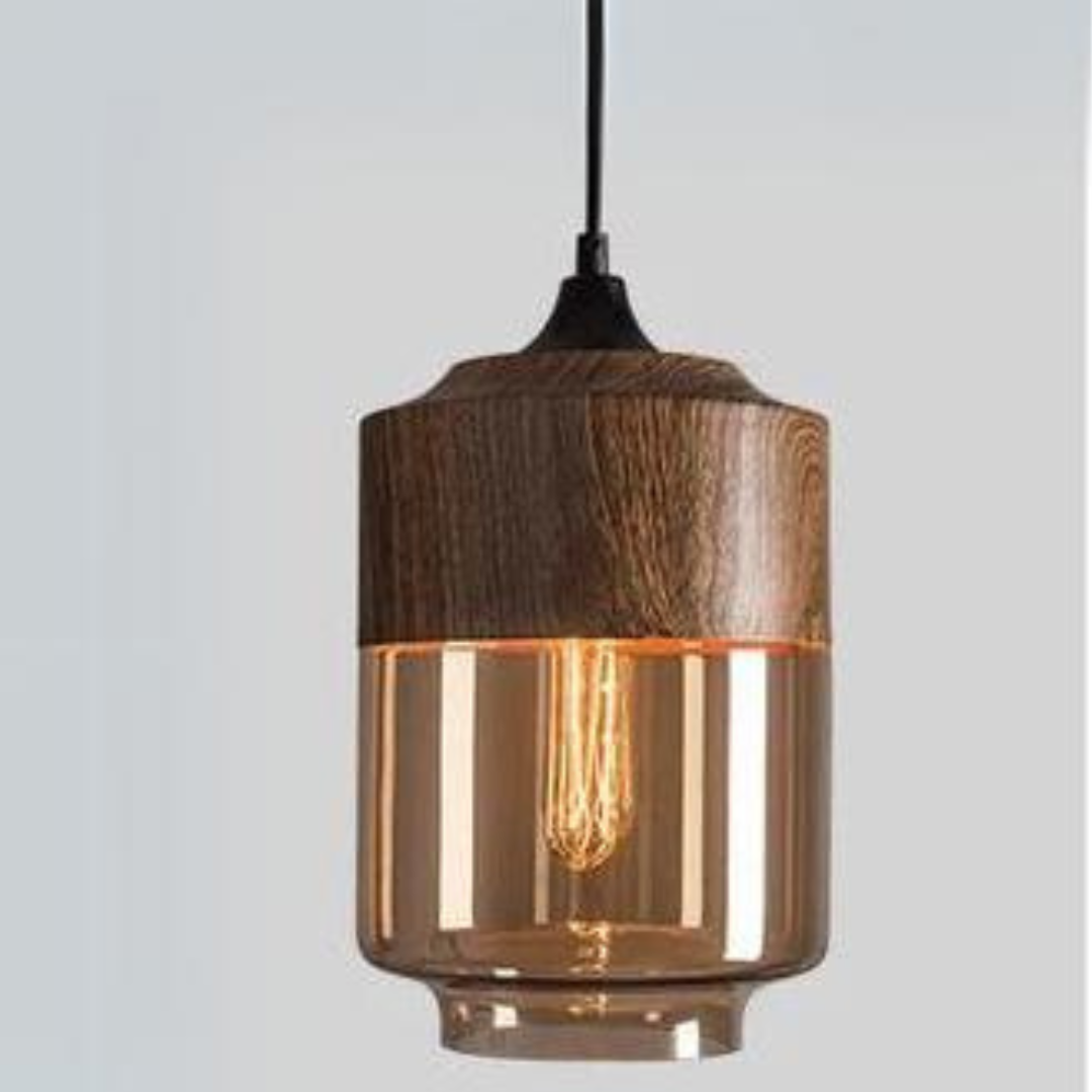 BowLift | Scandinavian Pendant Lamp made of Wood and Tinted Glass