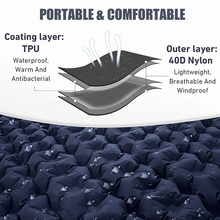 BowLift | Self Inflatable Air Mattress, Double Camping Bed with Integrated Pillows