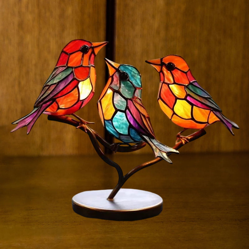 Birds on Branches Stained Acrylic Ornaments, Double Sided Multicolor Style | Bowlift