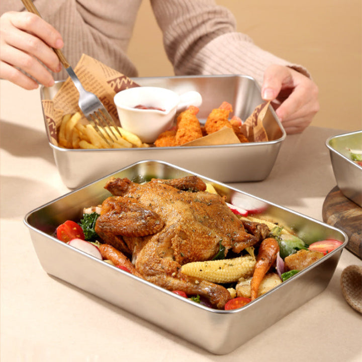 304 Stainless Steel Square Plate with Lid Food Storage Container for Kitchen | Bowlift