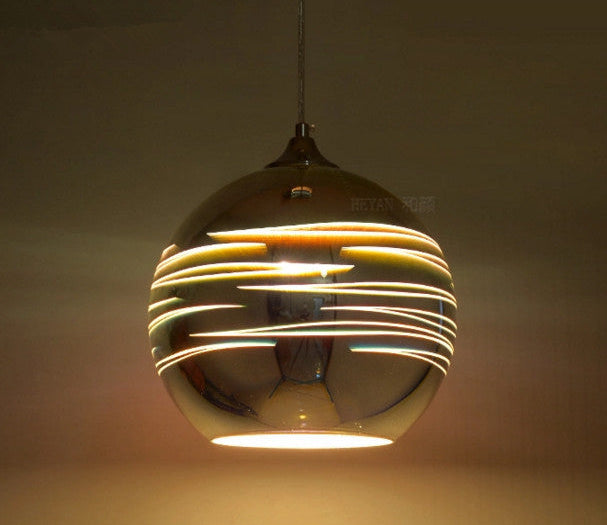 Striped Sphere – Silver – With 12W LED Tri-Color Light - Dia 25cm