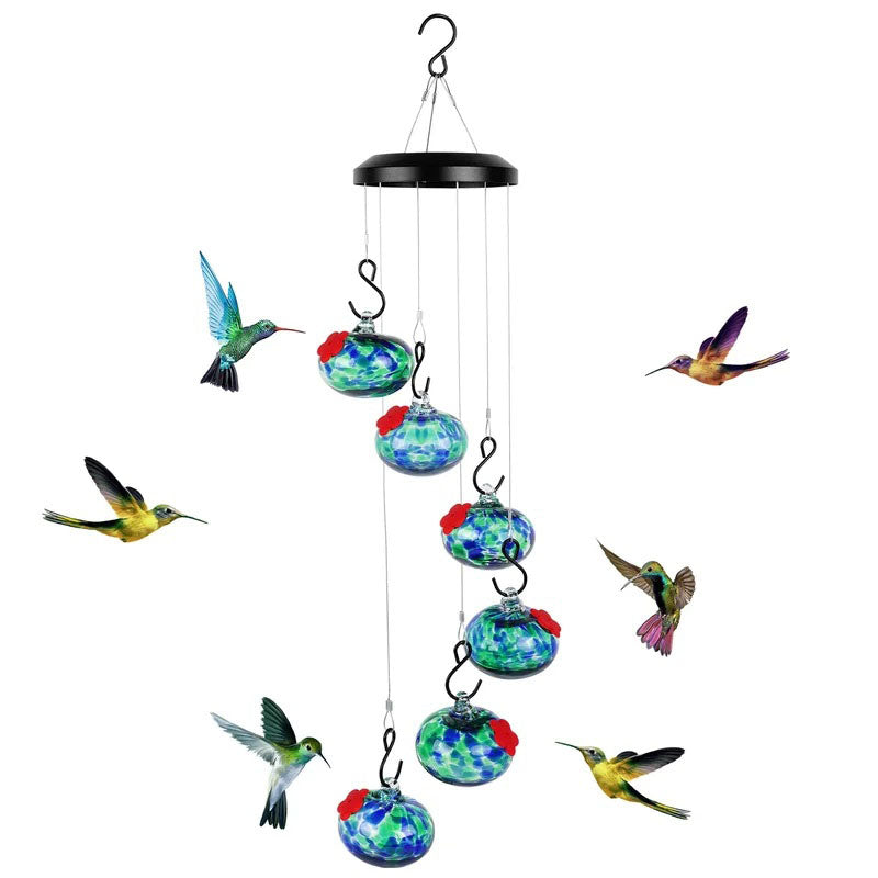 ChimeFeeder handcrafted glass hummingbird feeder with wind chime Bowlift