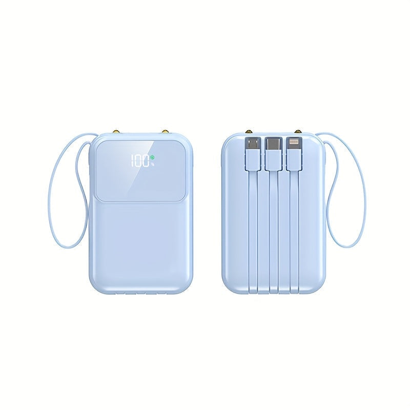BowLift | 10000mAh Portable Power Bank with Fast Charging and Built-in Cables – Compact Phone Charger with LED display